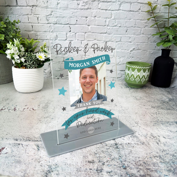 Picker & Packer Thank You Job Blue Photo Gift Employee Personalised Gift Plaque