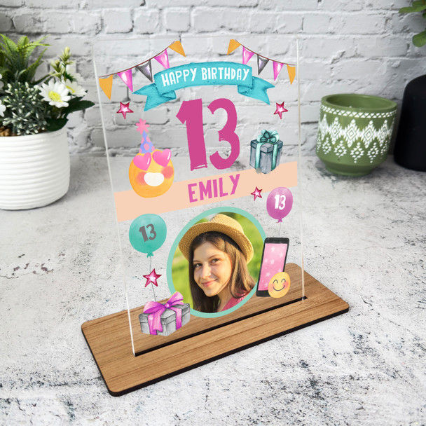 13th Birthday Gift For Her Phone Smile Girl Pink Photo Personalised Gift Plaque