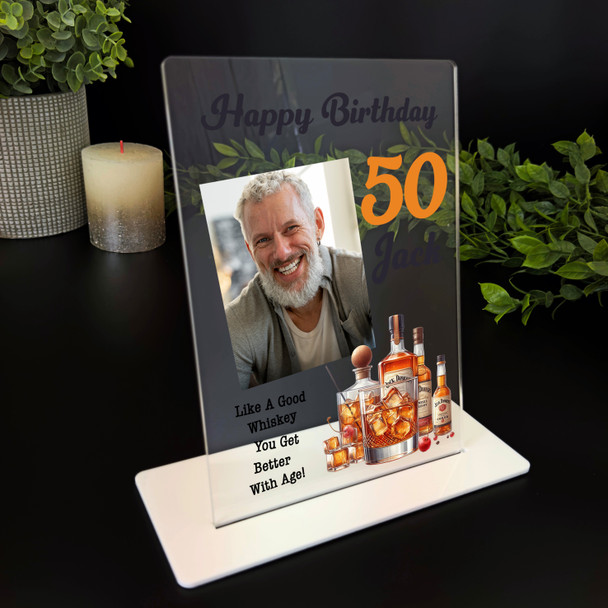 50th Birthday Gift Whisky Bottles Photo Custom Personalised Gift Acrylic Plaque