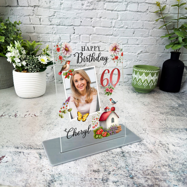 60th Birthday Gift For Female Birds Strawberries Photo Personalised Gift Plaque