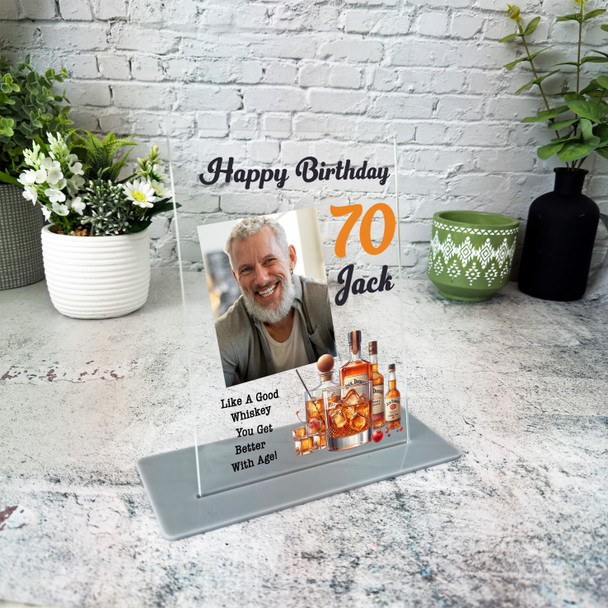 70th Birthday Gift Whisky Bottles Photo Custom Personalised Gift Acrylic Plaque