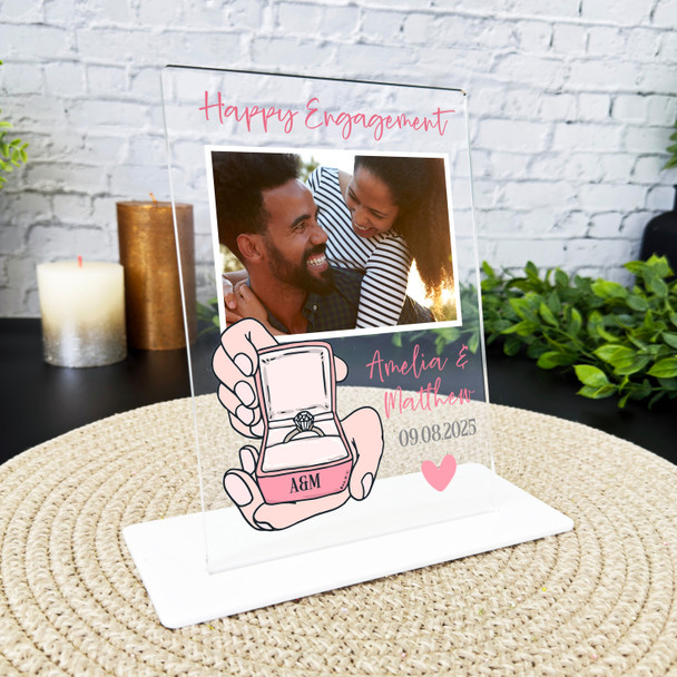 Happy Engagement Gift Ring Pink Photo Custom Personalised Gift Acrylic Plaque