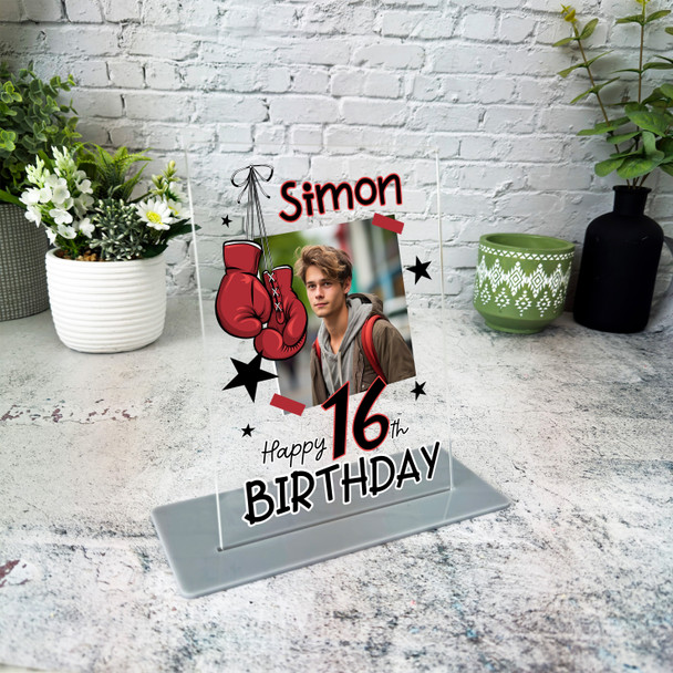 16th Birthday Gift Boxing Gloves Photo Custom Personalised Gift Acrylic Plaque