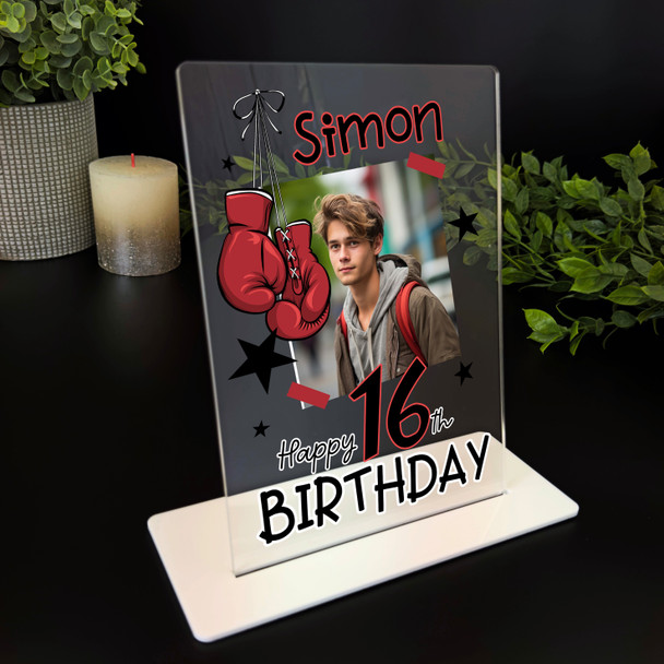 16th Birthday Gift Boxing Gloves Photo Custom Personalised Gift Acrylic Plaque