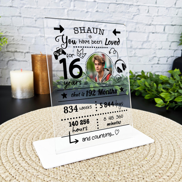 16th Birthday Gift Boys Years Breakdown Photo Personalised Gift Acrylic Plaque