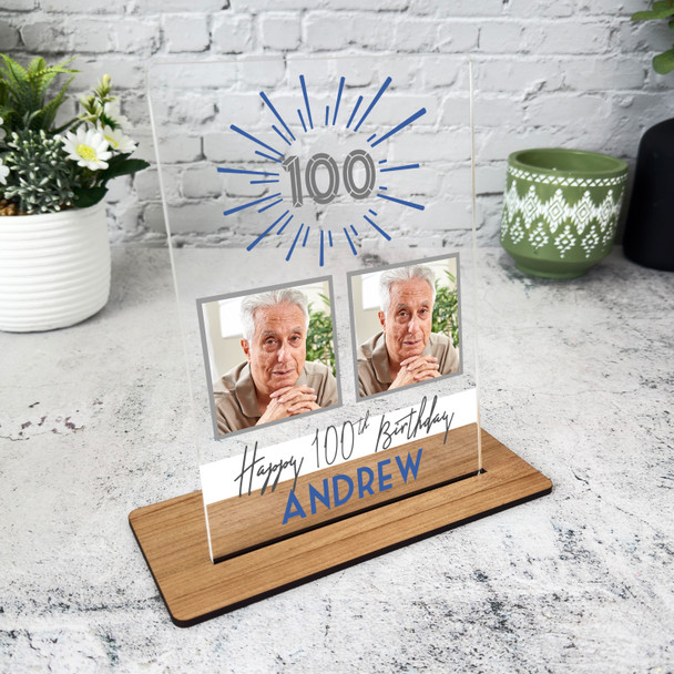 100 Birthday Gift Male Blue Star Photo Custom Personalised Gift Acrylic Plaque