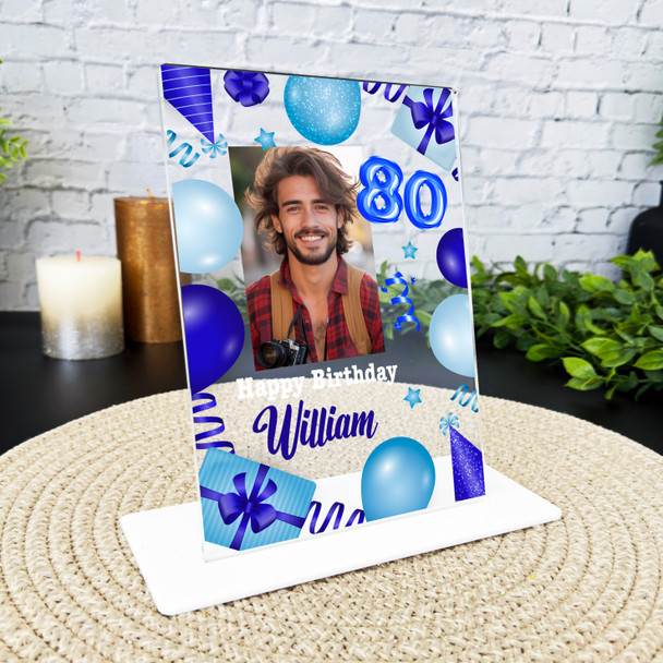 80th Birthday Gift Blue Balloons Photo Custom Personalised Gift Acrylic Plaque