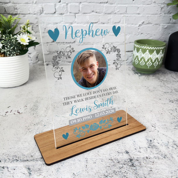 Nephew Memorial Keepsake Gift Blue Photo Rose Personalised Gift Acrylic Plaque