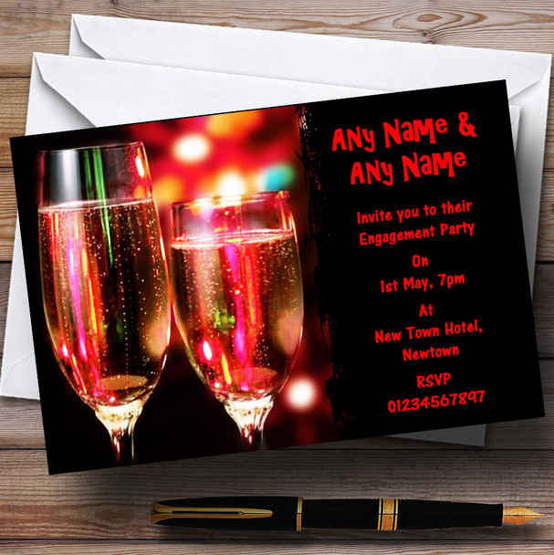 Red Champagne Glasses Engagement Party Customised Invitations