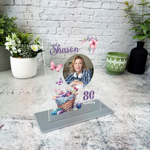 80th Birthday Gift For Female Floral Knitting Basket Personalised Gift Plaque 80th Birthday Gift For Female Floral Knitting Basket Personalised Gift Plaque