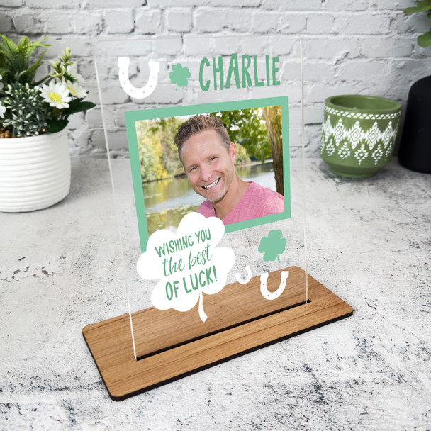 Best Of Luck Gift Clover Green Photo Custom Personalised Gift Acrylic Plaque