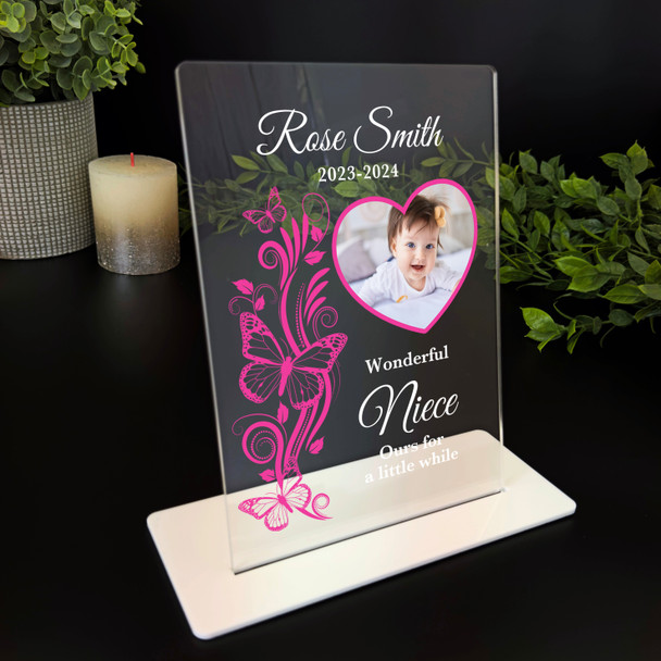 Niece Pink Butterflies Heart Photo Memorial Keepsake Gift Personalised Plaque