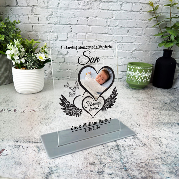 Son Heart Wings Photo Memorial Keepsake Gift Personalised Gift Acrylic Plaque