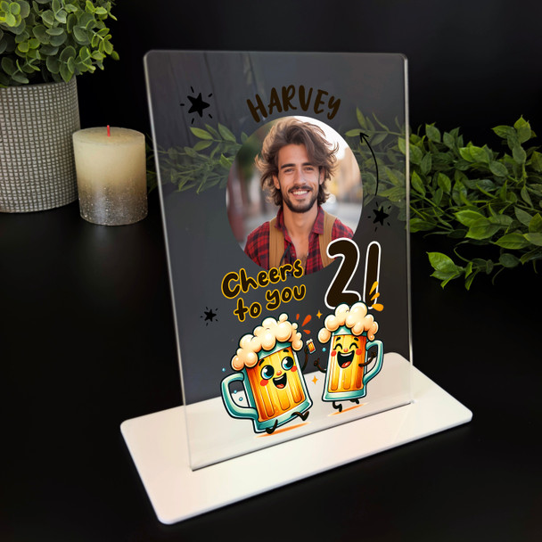 21st Birthday Gift Happy Beer Glasses Photo Personalised Gift Acrylic Plaque