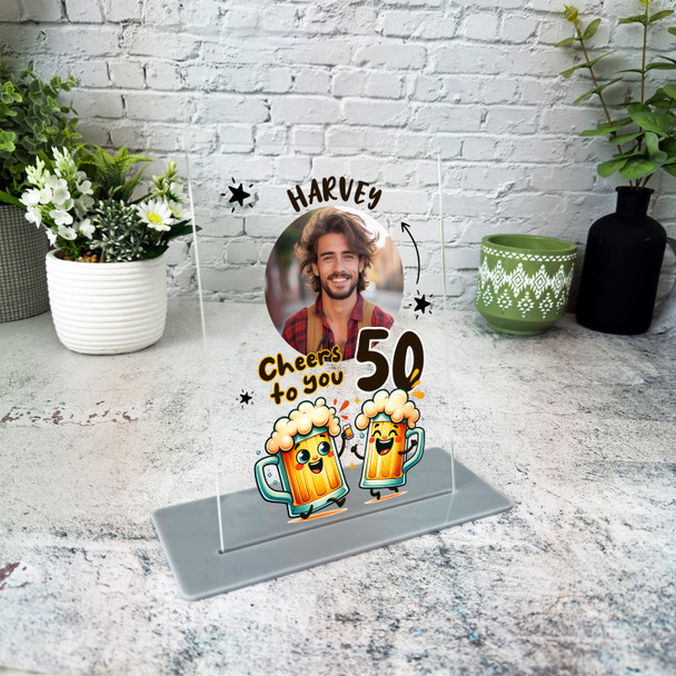 50th Birthday Gift Happy Beer Glasses Photo Personalised Gift Acrylic Plaque