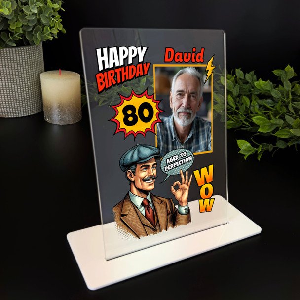 80th Birthday Gift Retro Comic Book Style Man Photo Personalised Gift Plaque