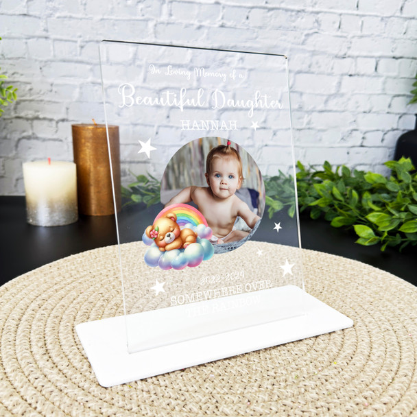 Daughter Rainbow Sleep Bear Photo Memorial Keepsake Gift Personalised Plaque