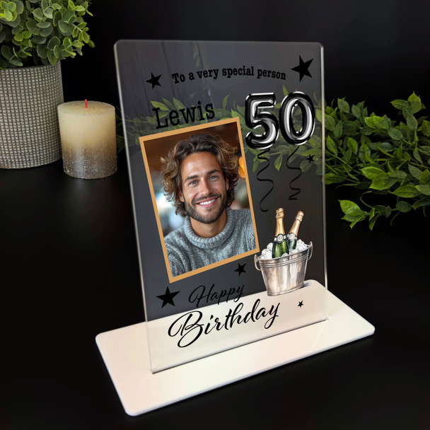 50th Birthday Gift Champagne Bottles Photo Personalised Gift Acrylic Plaque