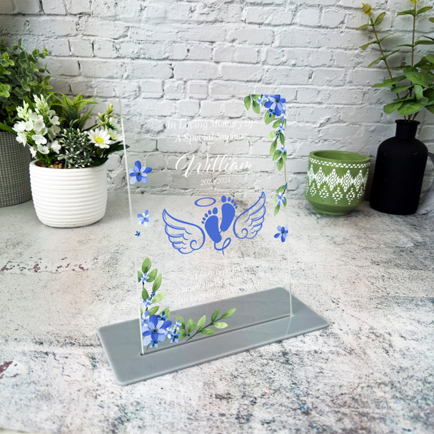 Nephew Blue Baby Feet Wings Memorial Keepsake Gift Personalised Gift Plaque
