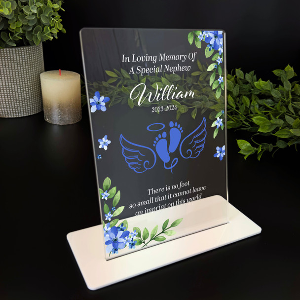 Nephew Blue Baby Feet Wings Memorial Keepsake Gift Personalised Gift Plaque