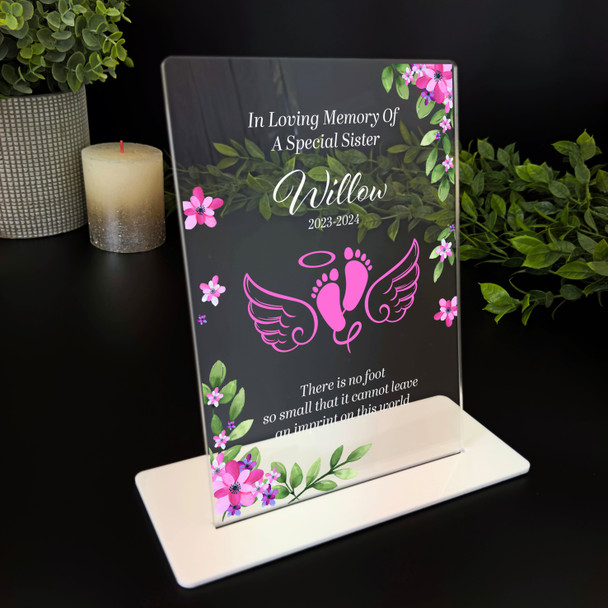 Sister Pink Baby Feet Wings Memorial Keepsake Gift Personalised Gift Plaque