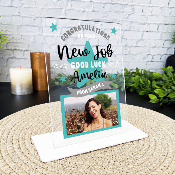 Good Luck New Job Gift Star Turquoise Photo Personalised Gift Acrylic Plaque