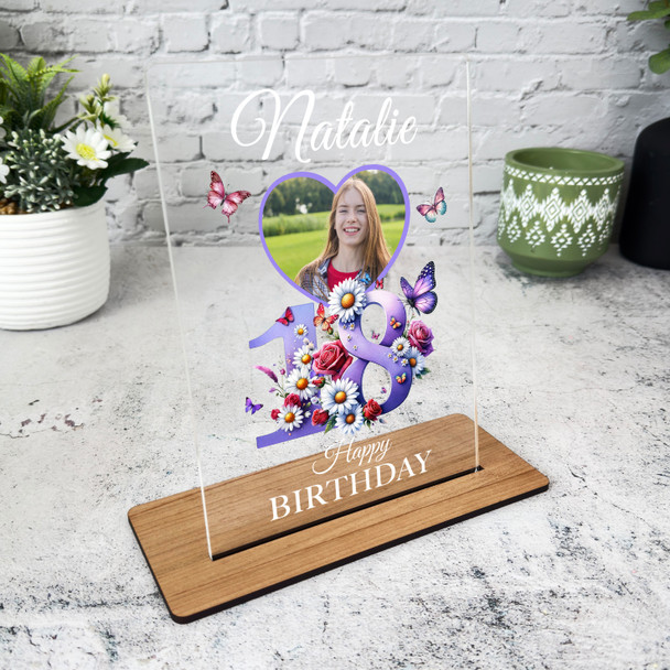 18th Birthday Gift Purple Butterflies Heart Photo Personalised Gift Plaque