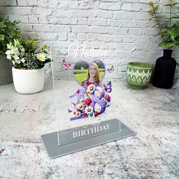 18th Birthday Gift Purple Butterflies Heart Photo Personalised Gift Plaque