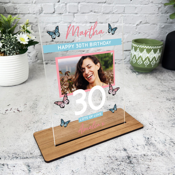 30th Birthday Gift Female Butterfly Photo Personalised Gift Acrylic Plaque