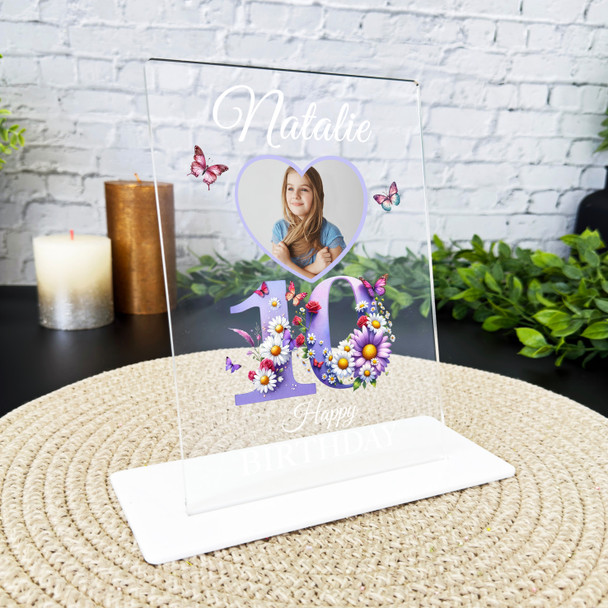 10th Birthday Gift Purple Butterflies Heart Photo Personalised Gift Plaque