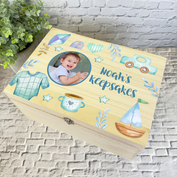 Blue Items New Baby Boy Son Photo Toys Personalised Wooden Memory Keepsake Box