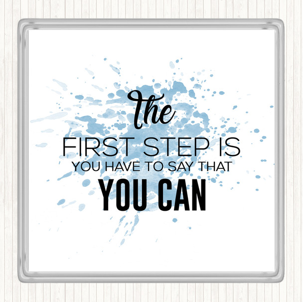 Blue White First Step Inspirational Quote Coaster