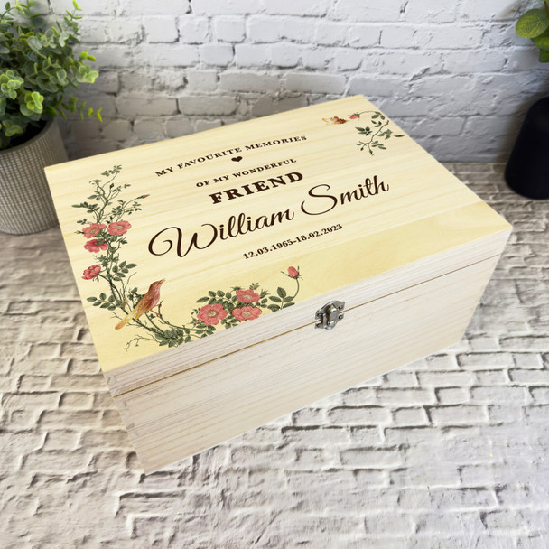 Wonderful Friend Memories Vintage Rose Memorial Personalised Wooden Keepsake Box