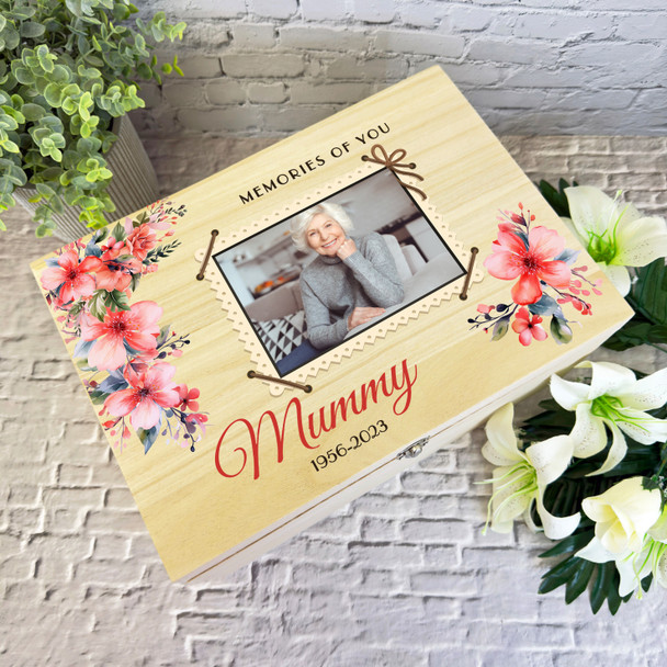 Mum Or Any Relation Watercolour Photo Memorial Personalised Wooden Keepsake Box