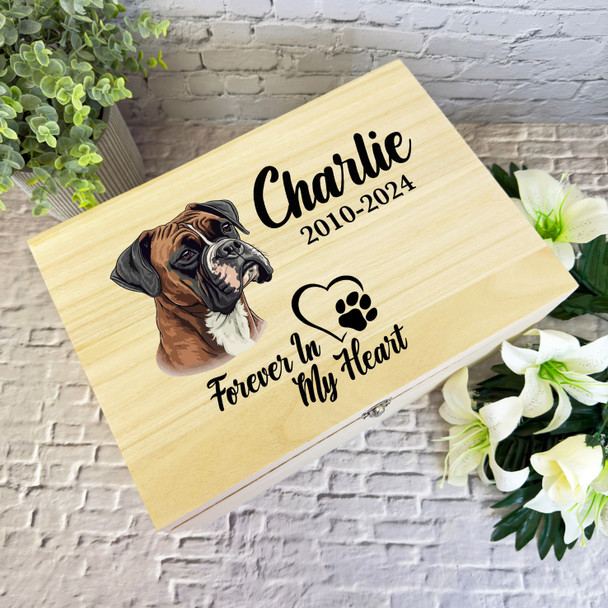 Boxer Dog Paw Print Heart Pet Memorial Personalised Wooden Memory Keepsake Box