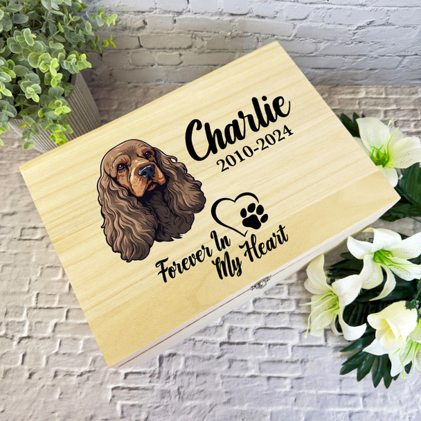 Cocker Spaniel Paw Print Heart Pet Memorial Personalised Wooden Keepsake Box