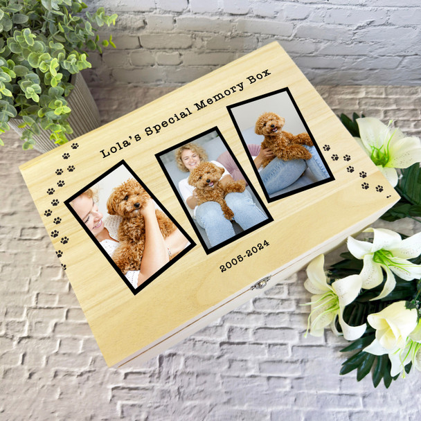 Paw Print Photo Pet Dog Cat Memorial Personalised Wooden Memory Keepsake Box