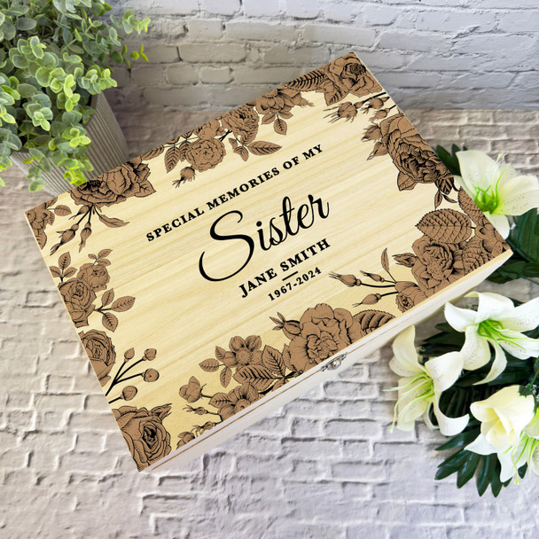 Memories Of My Sister Brown Frame Memorial Personalised Wooden Keepsake Box