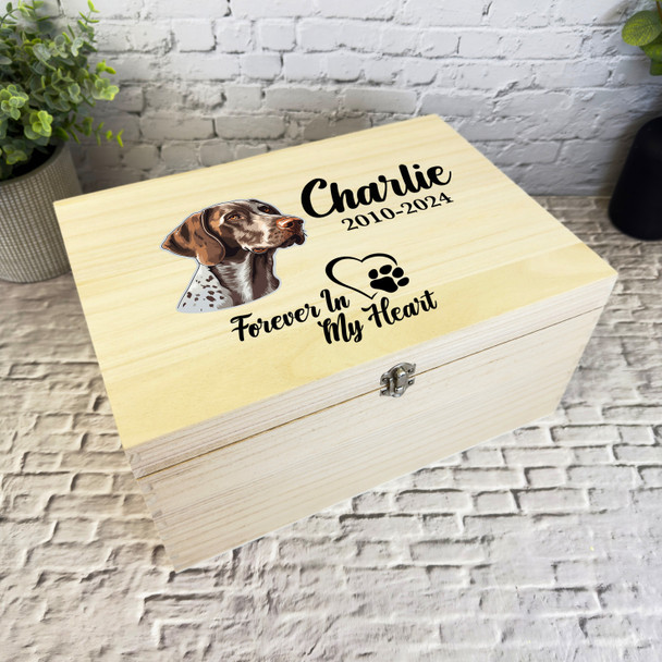 Shorthaired Pointer Dog Heart Pet Memorial Personalised Wooden Keepsake Box