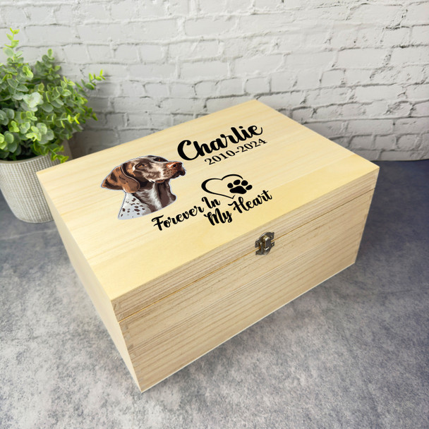 Shorthaired Pointer Dog Heart Pet Memorial Personalised Wooden Keepsake Box