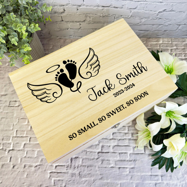 Baby Feet Wings Child Loss Memorial Personalised Wooden Memory Keepsake Box