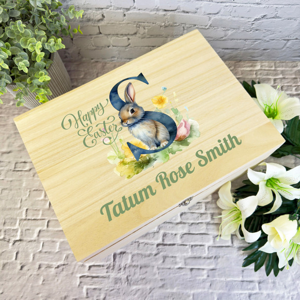 Bunny Name Initial Letter S Easter Hamper Gift Personalised Wooden Keepsake Box