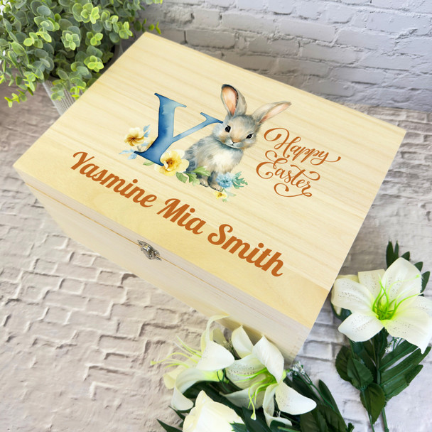 Bunny Name Initial Letter Y Easter Hamper Gift Personalised Wooden Keepsake Box