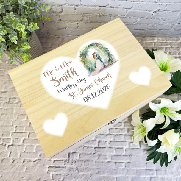 Married Couple White Heart Wedding Day Personalised Wooden Memory Keepsake Box