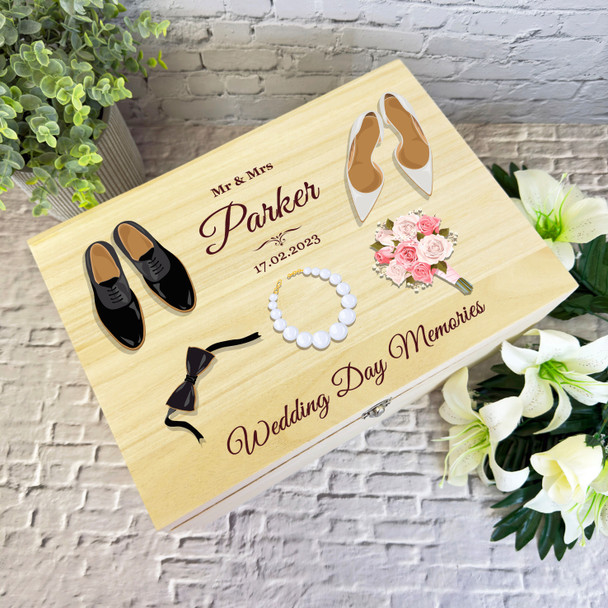 Groom Bride Accessories Memories Wedding Day Personalised Wooden Keepsake Box