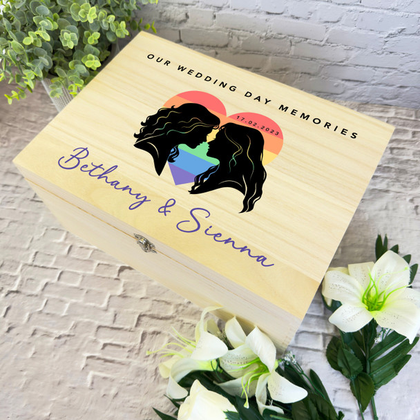 Lgbt Lesbian Wedding Silhouette Wedding Day Personalised Wooden Keepsake Box