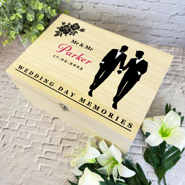 Gay Groom LBGT Couple Memories Wedding Day Personalised Wooden Keepsake Box