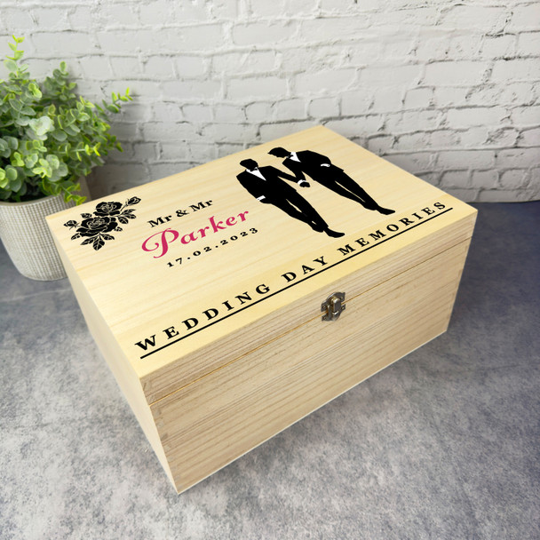 Gay Groom LBGT Couple Memories Wedding Day Personalised Wooden Keepsake Box