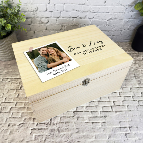 Polaroid Photo Relationship Adventures Memories Personalised Wooden Keepsake Box