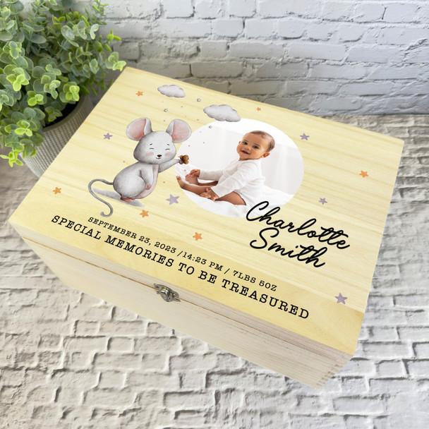 Watercolour Mouse Photo Special Memories Personalised Wooden Memory Keepsake Box